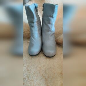 Womens John Fluevog Attentions Jolie Gray Heel Bootie Zip up